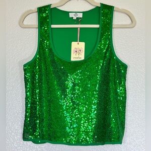 Entro Vibrant Green Sequin Tank Top, Size Small